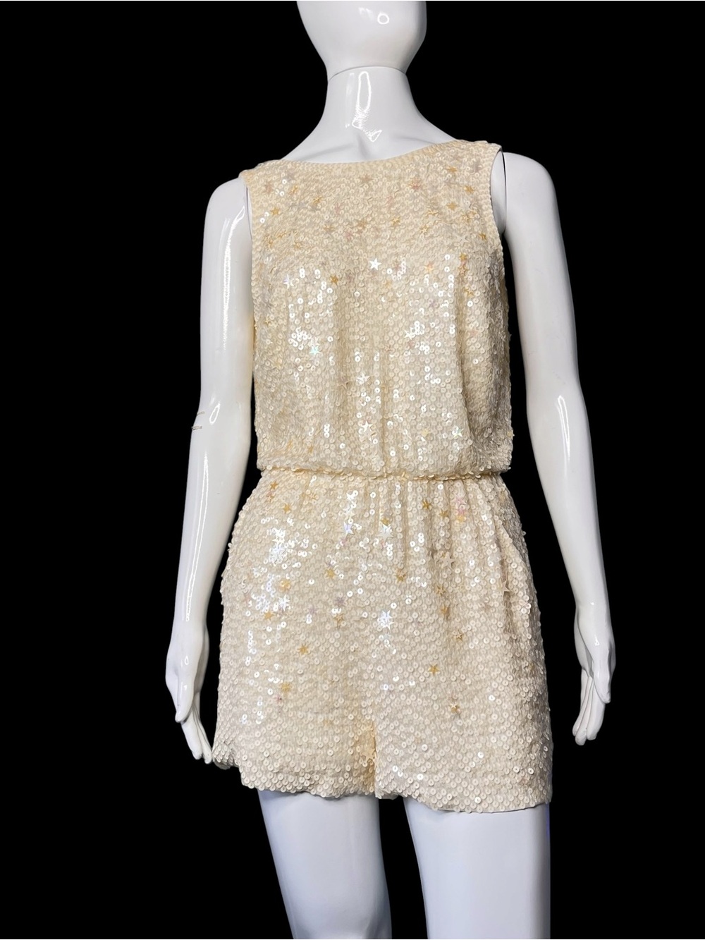 J. Crew Collection Cream Starry Sequin Open Back Romper Size 2